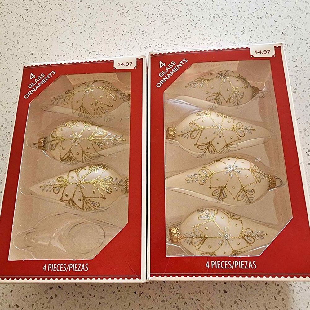 Gold and White Glass Ornaments Set